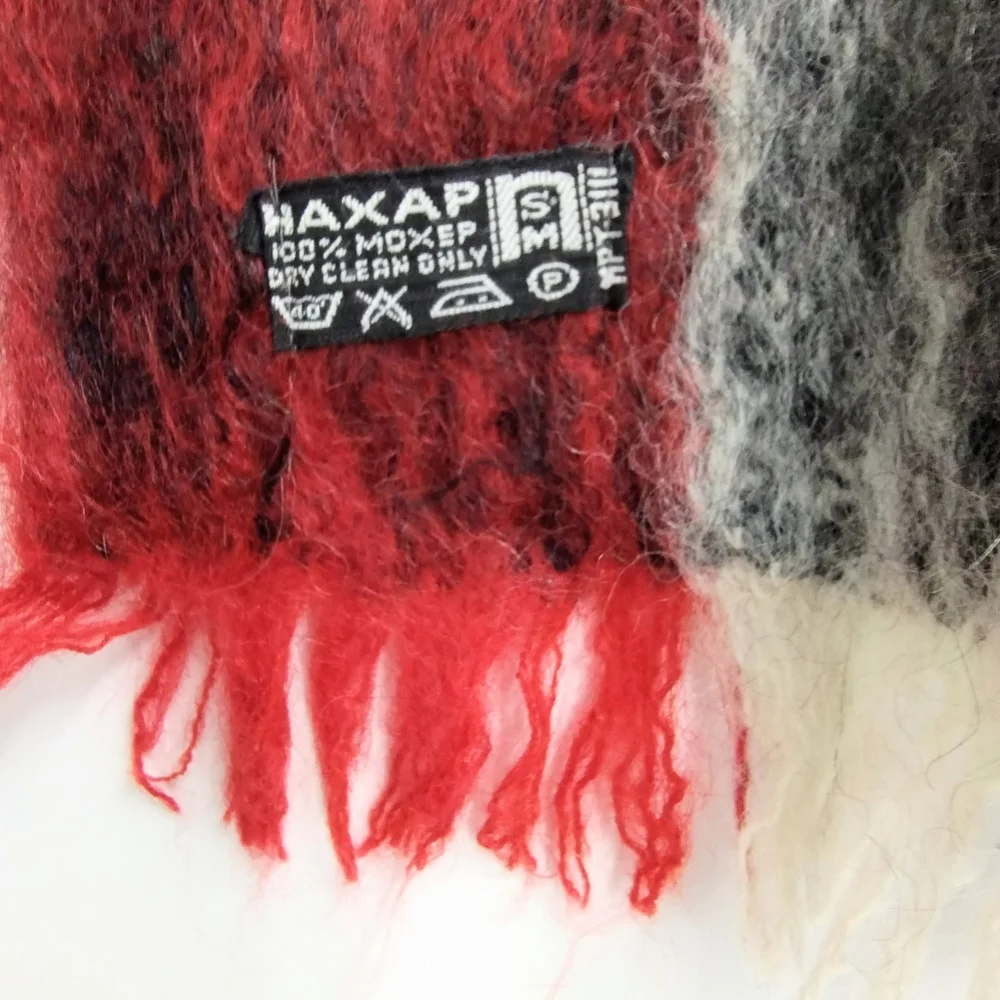 Vintage Mohair Blend Buffalo Plaid‎ Red and Black Scarf